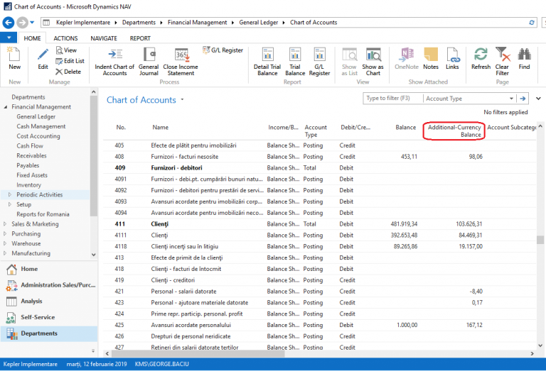 Dynamics NAV Navision Chart of Accounts Additional Currency Kepler