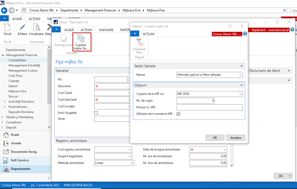Multiplicare fișe mijloc fix în Dynamics NAV (Navision) Kepler